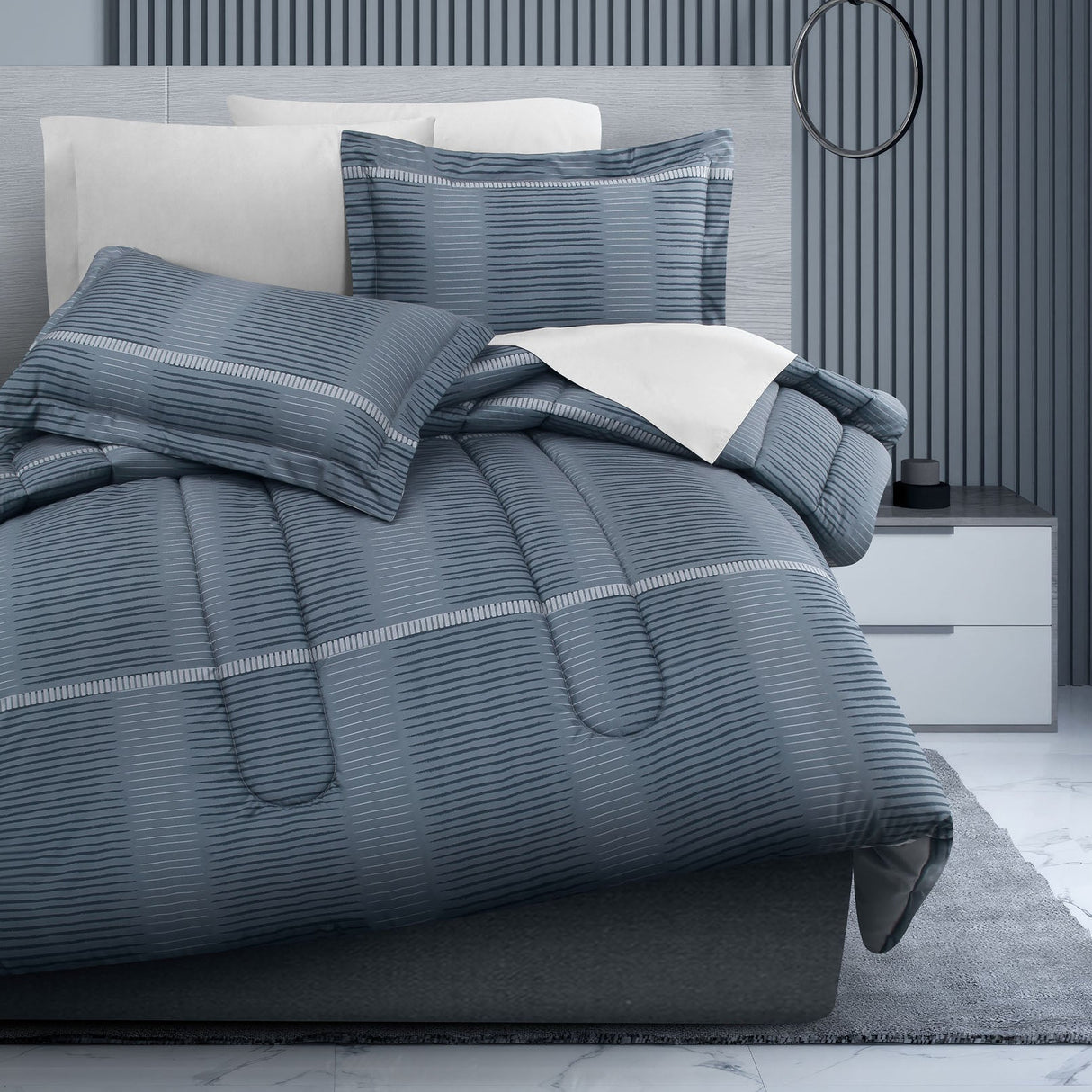 Coordinado Elide Azul | Edredón y Fundas decorativas | Microfibra Ultrasuave