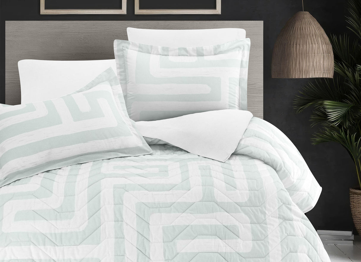 Coordinado Pisani Menta | Colcha y Fundas decorativas | 100% Algodón