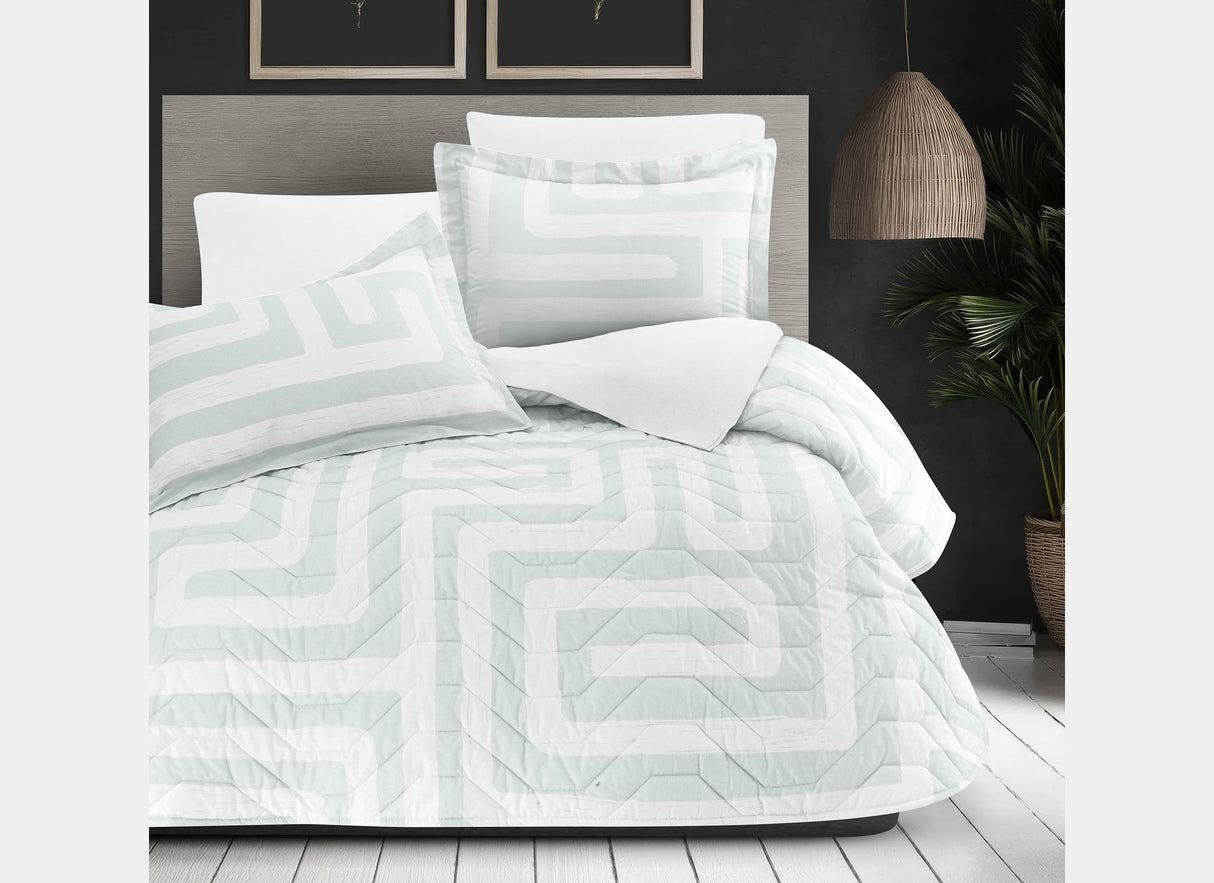 Coordinado Pisani Menta | Colcha y Fundas decorativas | 100% Algodón