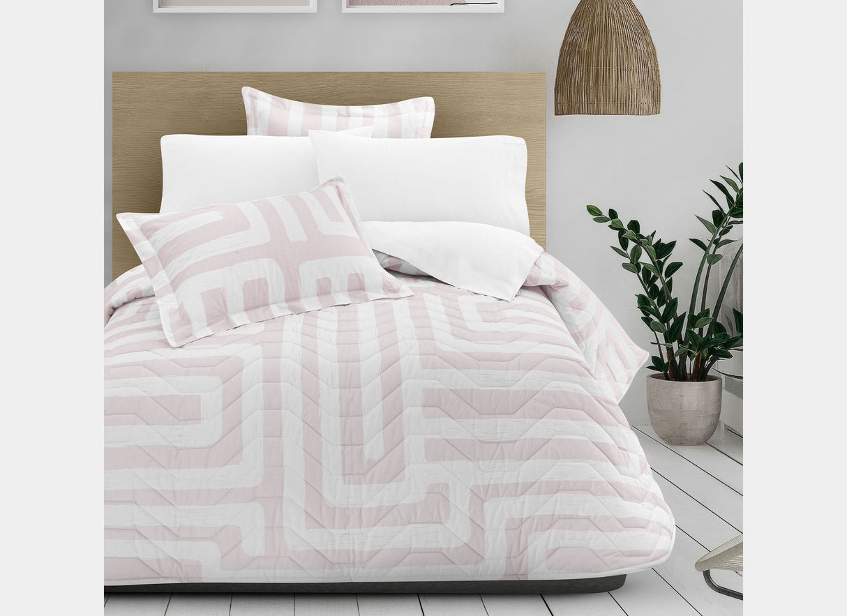 Coordinado Pisani Rosa | Colcha y Fundas decorativas | 100% Algodón