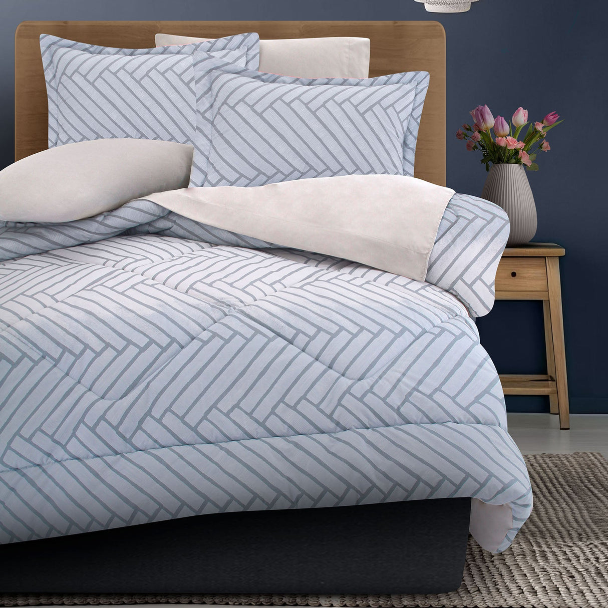 Coordinado Tanuk Acero | Edredón y Fundas decorativas | 100% Algodón