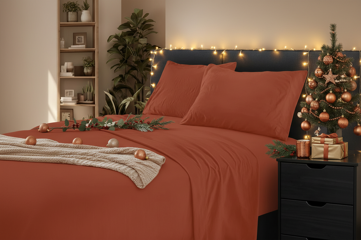 Banner landscape navideño con sábanas terracota