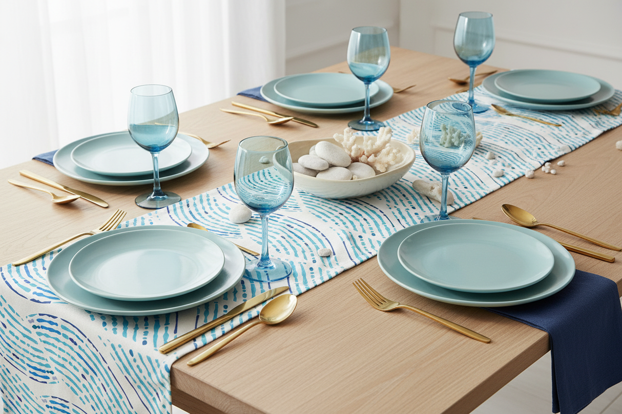 Camino de mesa ondas azules ambientado versión 2