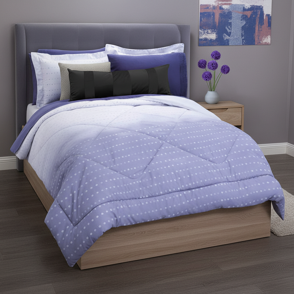 Edredón lavanda con base elegante