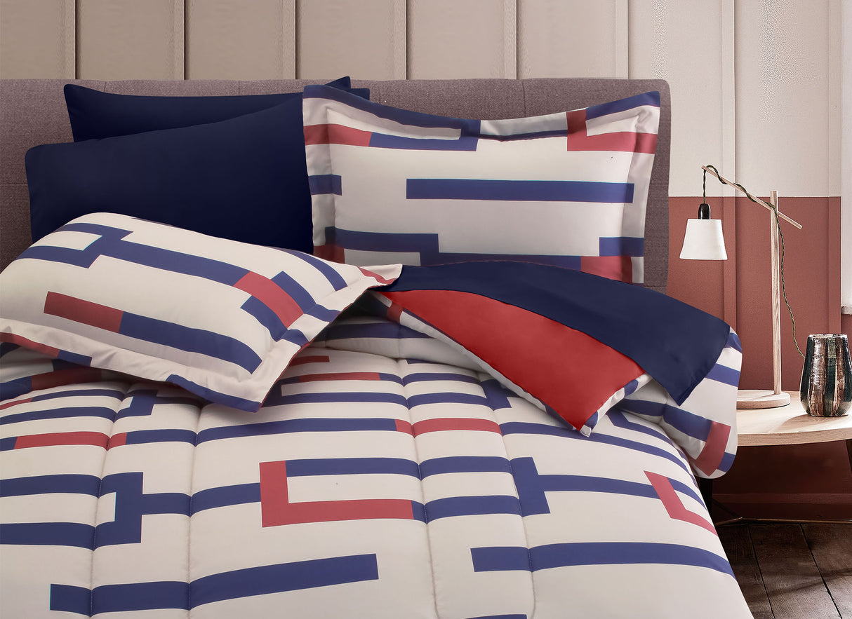 Coordinado Italo Azul | Edredón y Fundas decorativas | Microfibra Ultrasuave