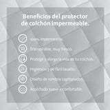 Protector de colchón Queen | Tejido percal de 200 hilos Capitonado | 50% algodón, 50% poliéster.