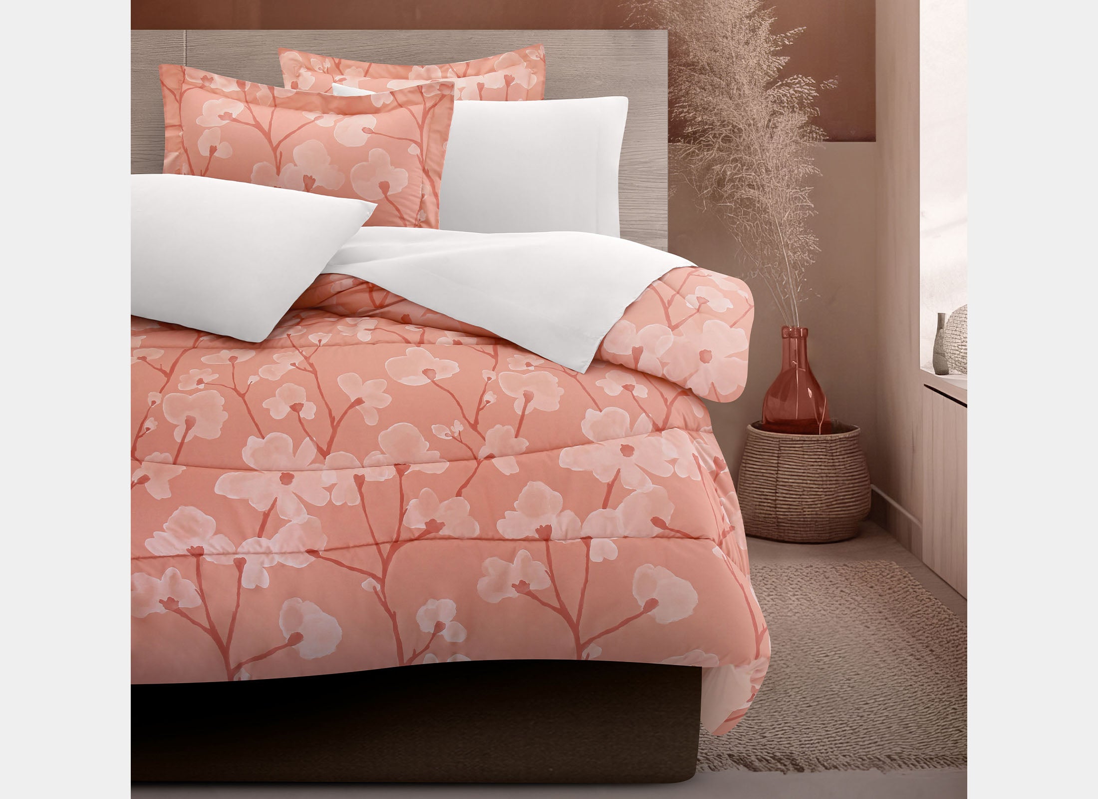 Coordinado Cindel Coral | Edredón y Fundas decorativas | 100% Algodón