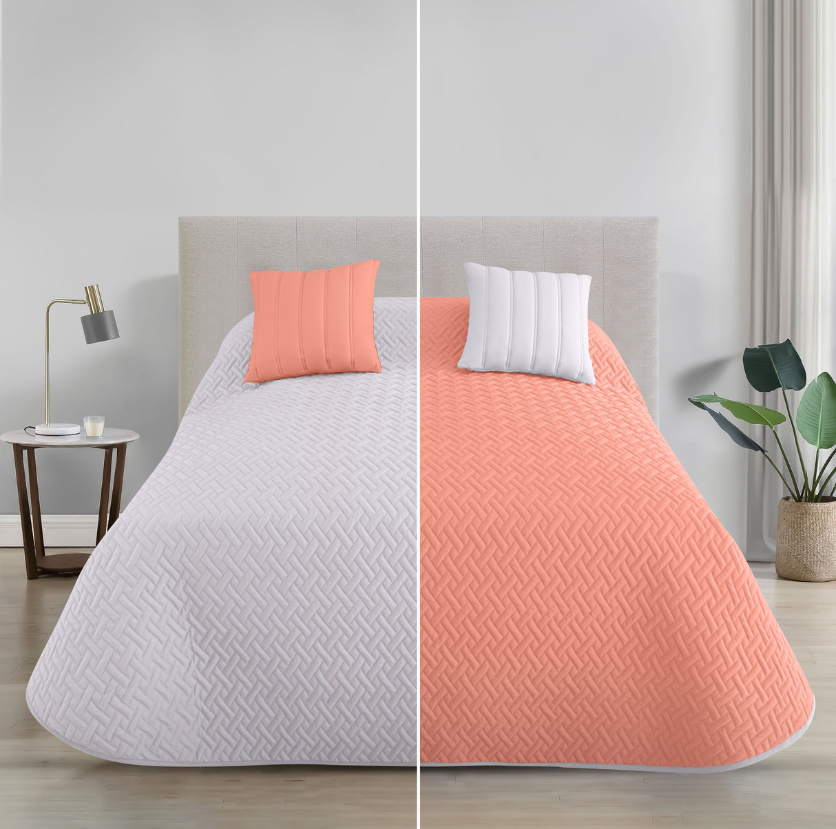 Colcha Ana King Guayaba-Gris | Microfibra Ultrasuave*