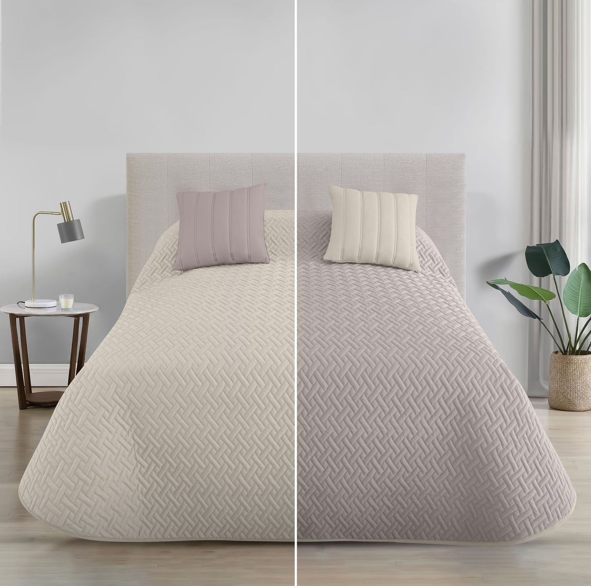 Colcha Ana Queen Gris-Lino | Microfibra Ultrasuave*