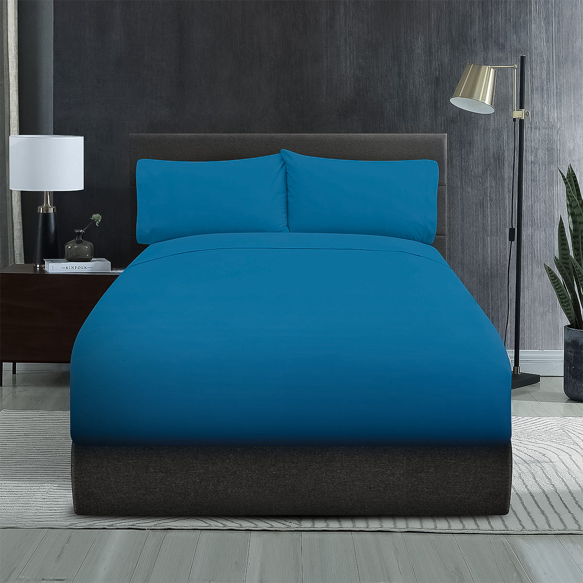 Sábanas Lucca Matrimonial Azul Vitale | 100% Algodón | Fina Muselina de 144 hilos*