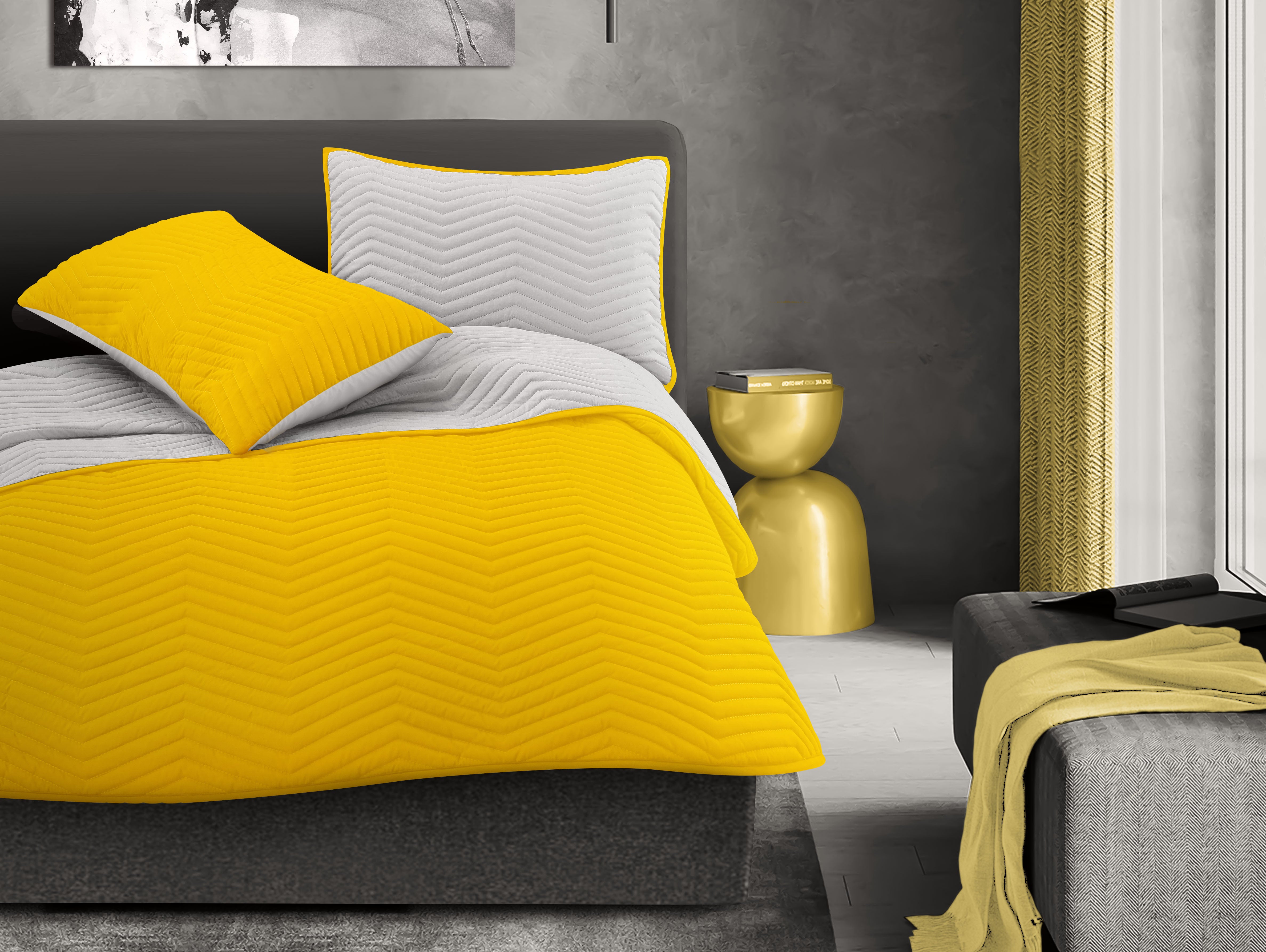 Coordinado Okapi | Individual | Colcha corta y fundas decorativas | Amarillo-Gris | Microfibra Ultrasuave*