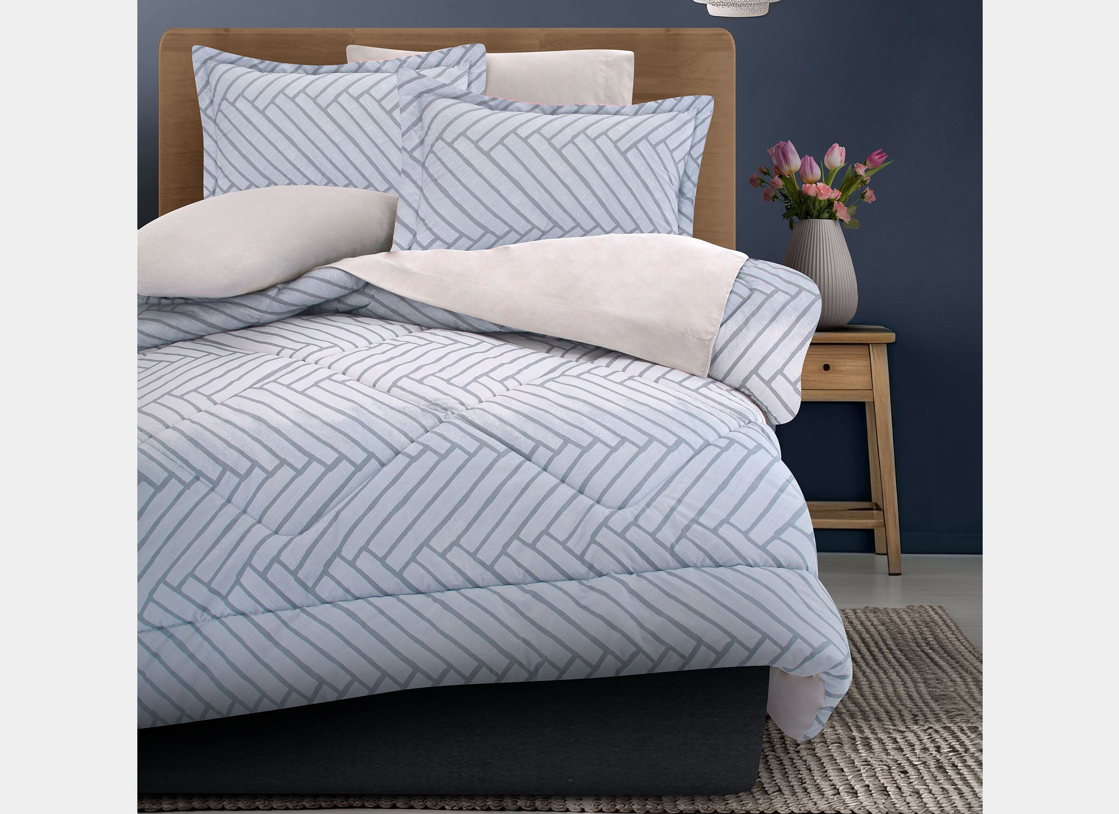 Coordinado Tanuk Acero | Edredón y Fundas decorativas | 100% Algodón