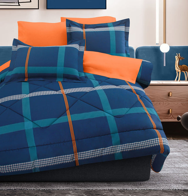 Edredón Wyatt color azul con tallas de Edredón matrimonial, King size, Individual y Queen size. El descanso que mereces con Edredones Dalfiori de Algodón 