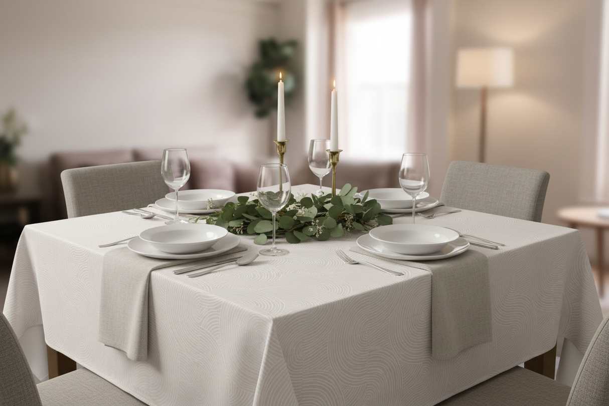 Cena para cuatro con candelabros y eucalipto
