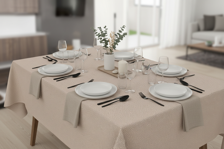 Mantel beige puntos estilo brunch elegante