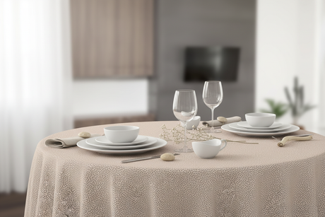 Mantel beige puntos mesa redonda