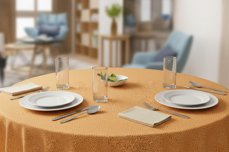 Mantel circular mostaza con emplatado