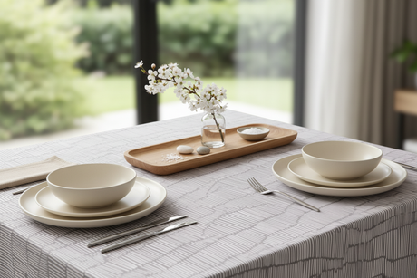 Mantel gris rayas mesa cuadrada