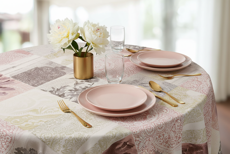 Mesa circular blush dorado