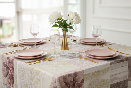 Mesa cuadrada blush dorado