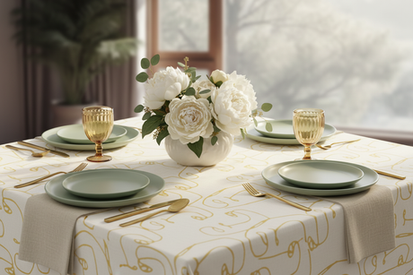 Mesa cuadrada verde salvia y dorado