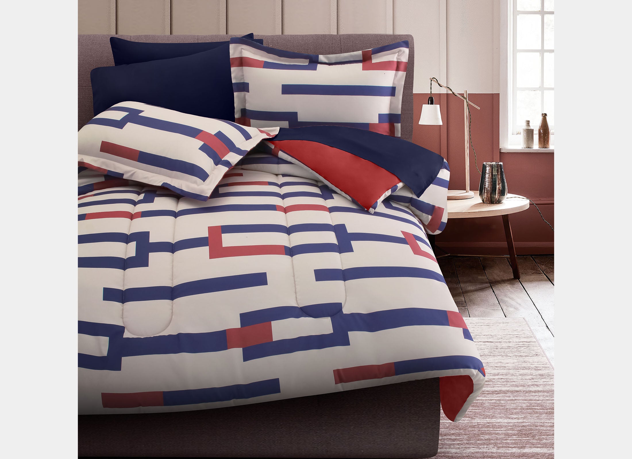 Coordinado Italo Azul | Edredón y Fundas decorativas | Microfibra Ultrasuave