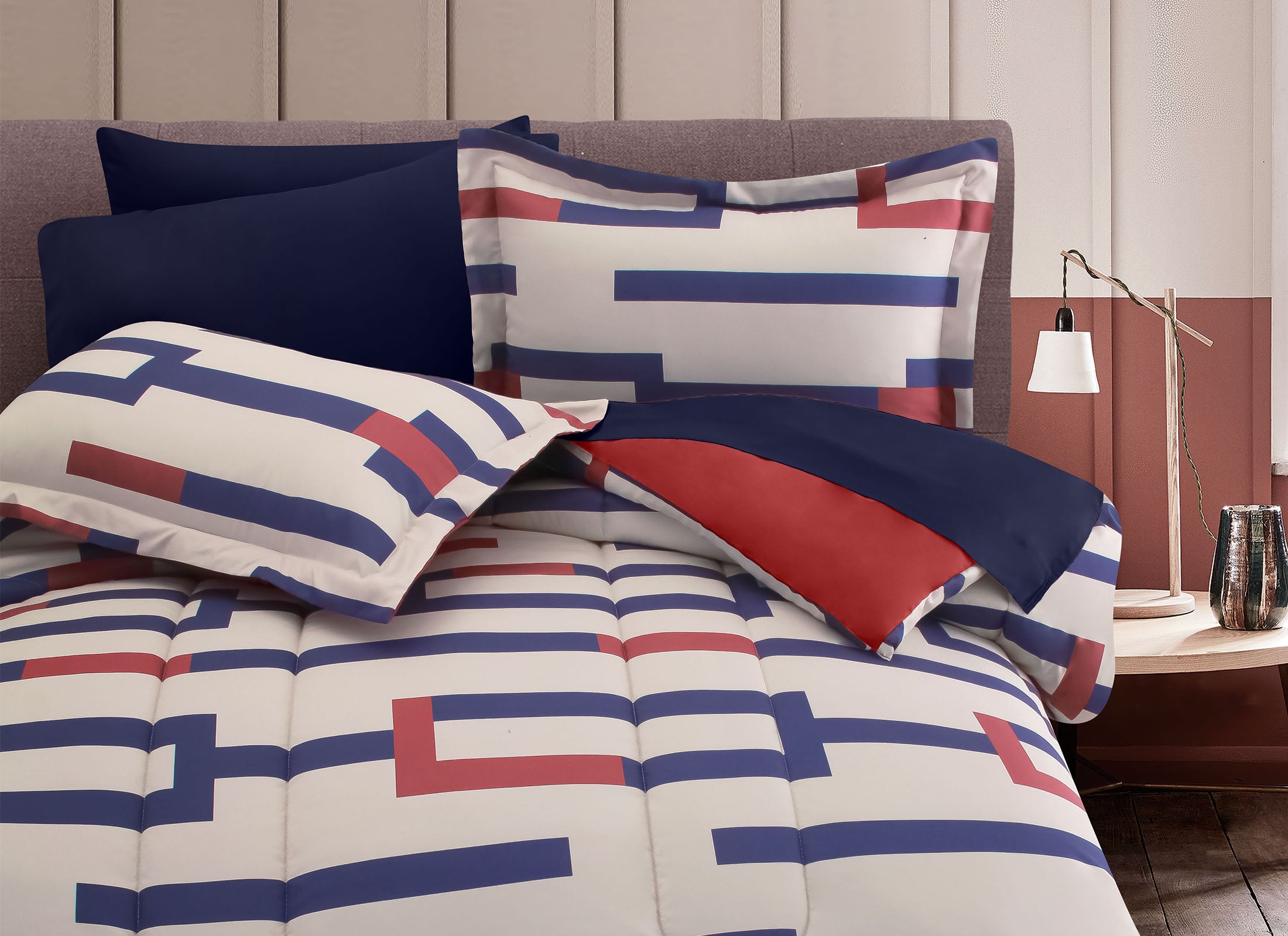 Coordinado Italo Azul | Edredón y Fundas decorativas | Microfibra Ultrasuave