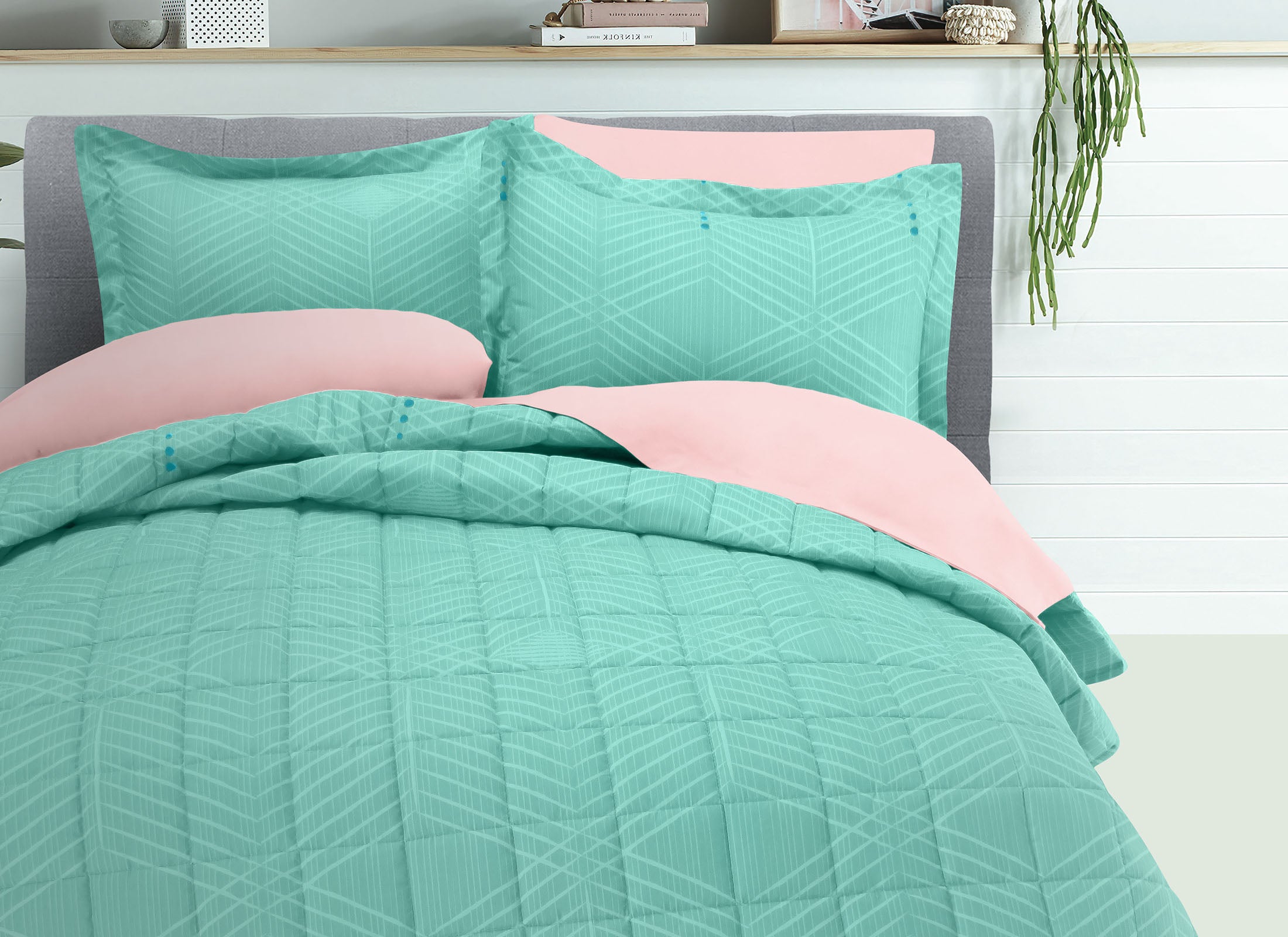 Coordinado Kenai Turquesa Individual | Colcha y Funda decorativa | Microfibra Ultrasuave*