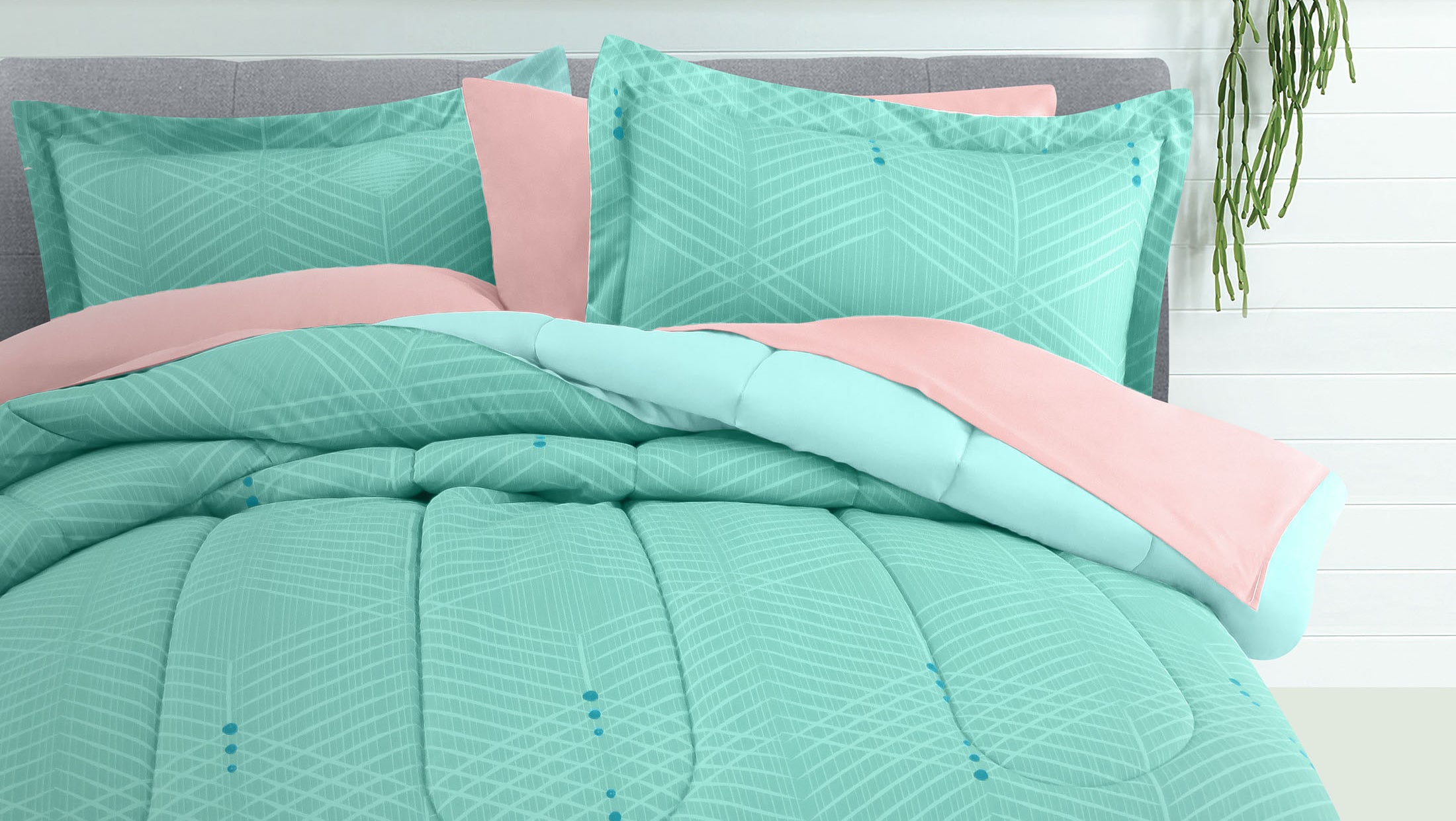 Coordinado Kenai Turquesa Queen | Edredón y Fundas decorativas| Microfibra Ultrasuave*