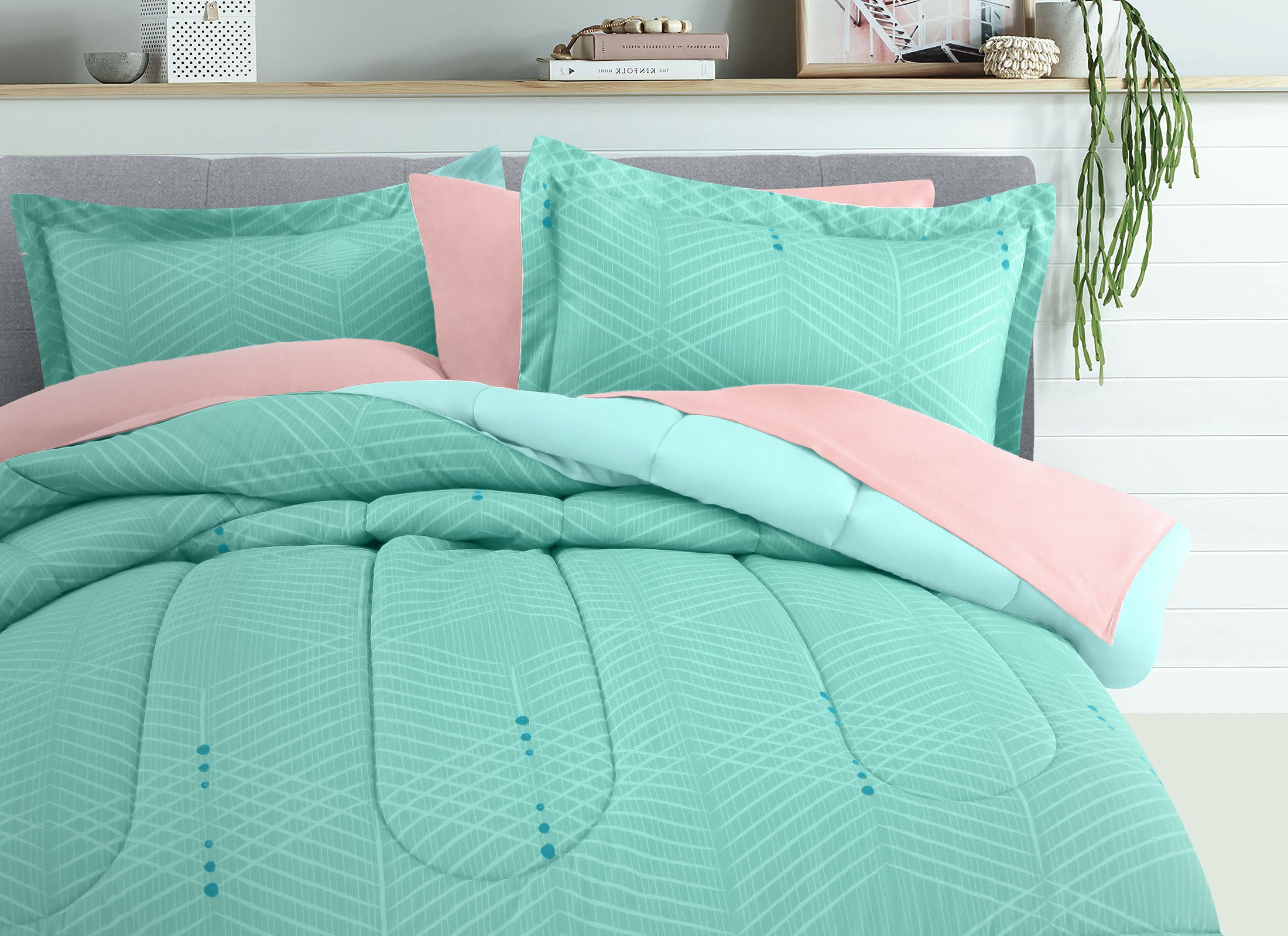 Coordinado Kenai Turquesa Queen | Edredón y Fundas decorativas| Microfibra Ultrasuave*