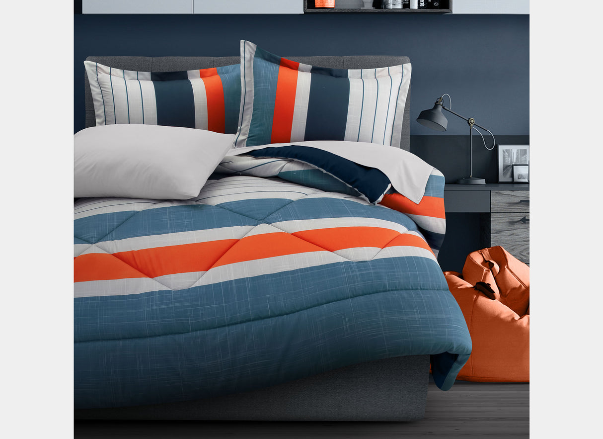 Coordinado Lukino Azul | Queen Size | Edredón y Fundas decorativas*
