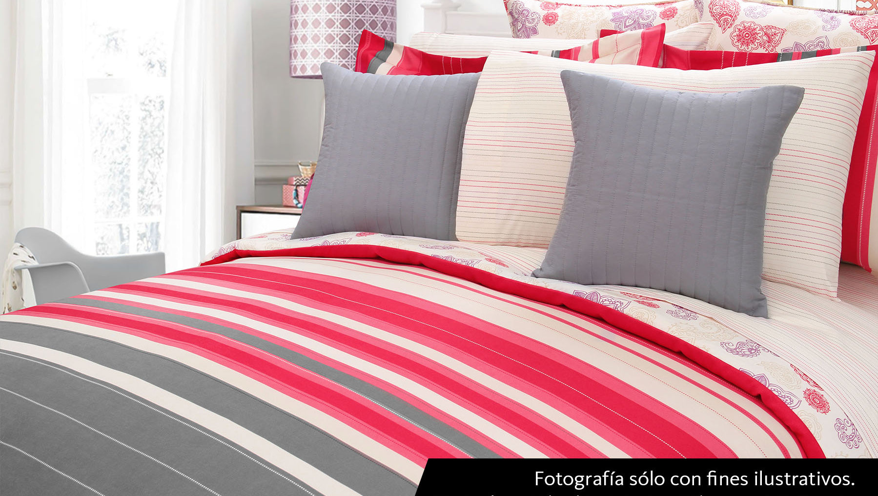 Coordinado Suomi Individual Granate | Cubre Edredón, Cojín decorativo 45cm y Cojín Euro 65 cm. | Microfibra Ultrasuave*
